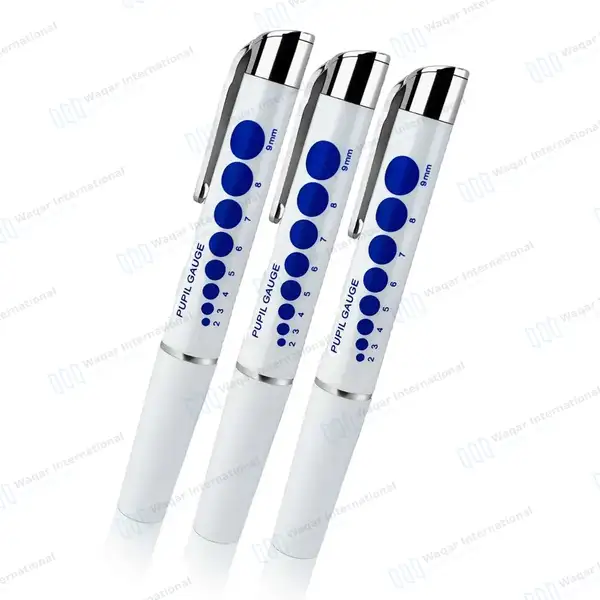 3 LED Medical Diagnostic Reusable Penlight with Pupil Gauge + AAA Batteries – White - surgical instruments manufactured by Waqar International, Sialkot - view 2
