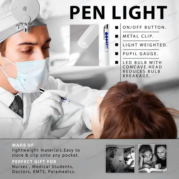 3 LED Medical Diagnostic Reusable Penlight with Pupil Gauge + AAA Batteries – White - surgical instruments manufactured by Waqar International, Sialkot - view 3