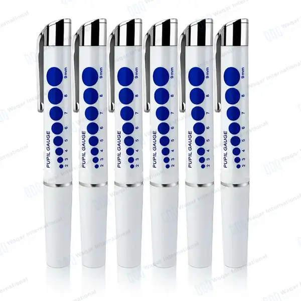 6 LED Medical Diagnostic Reusable Penlight with Pupil Gauge + AAA Batteries – White - surgical instruments manufactured by Waqar International, Sialkot - view 2