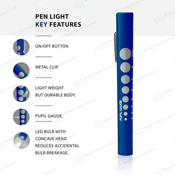 6 Pcs Disposable LED Pupil Gauge Penlights Set – Blue - surgical instruments manufactured by Waqar International, Sialkot - view 3
