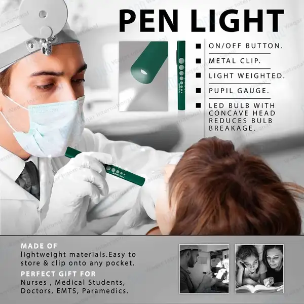 6 Disposable LED Pupil Gauge Penlights – Green - surgical instruments manufactured by Waqar International, Sialkot - view 2