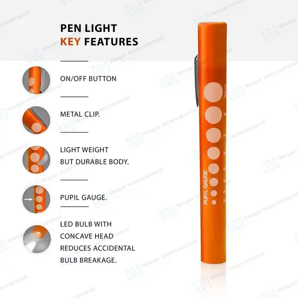 6 Disposable LED Pupil Gauge Penlight Set – Orange - surgical instruments manufactured by Waqar International, Sialkot - view 3