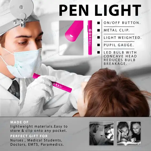 6 Disposable LED Pupil Gauge Penlight Set – Pink - surgical instruments manufactured by Waqar International, Sialkot - view 2