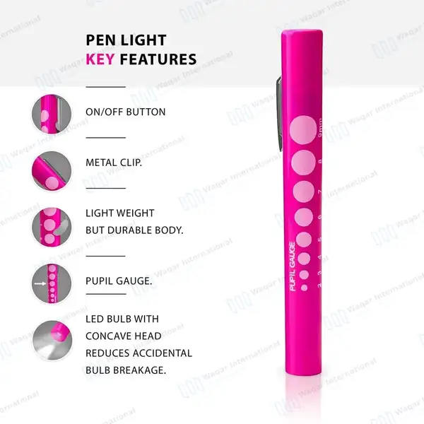 6 Disposable LED Pupil Gauge Penlight Set – Pink - surgical instruments manufactured by Waqar International, Sialkot - view 3