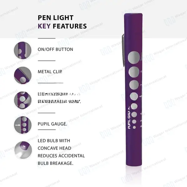6 Disposable LED Pupil Gauge Penlight Set – Purple - surgical instruments manufactured by Waqar International, Sialkot - view 3