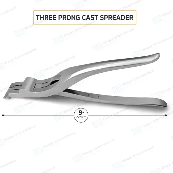 Three Prong Cast Spreader 9″ Spring Action Serrated Jaws - orthopedic instruments manufactured by Waqar International, Sialkot - view 3
