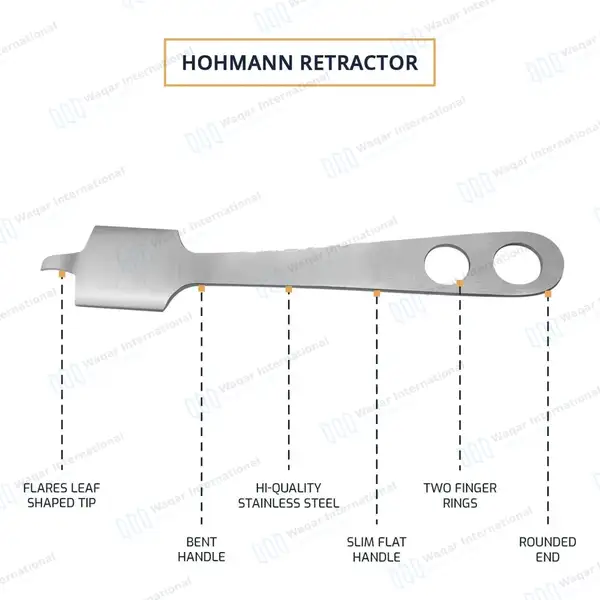 Hohmann Retractor 9 1/2″ 43mm Wide Blade – Narrow Tip - orthopedic instruments manufactured by Waqar International, Sialkot - view 4
