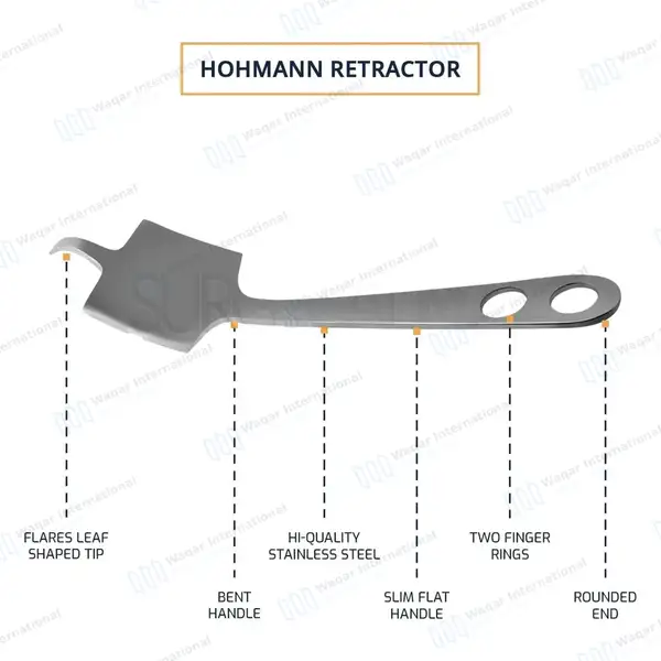 Hohmann Retractor 10″ 70mm Wide Blade Narrow Tip Bent Handle - orthopedic instruments manufactured by Waqar International, Sialkot - view 4