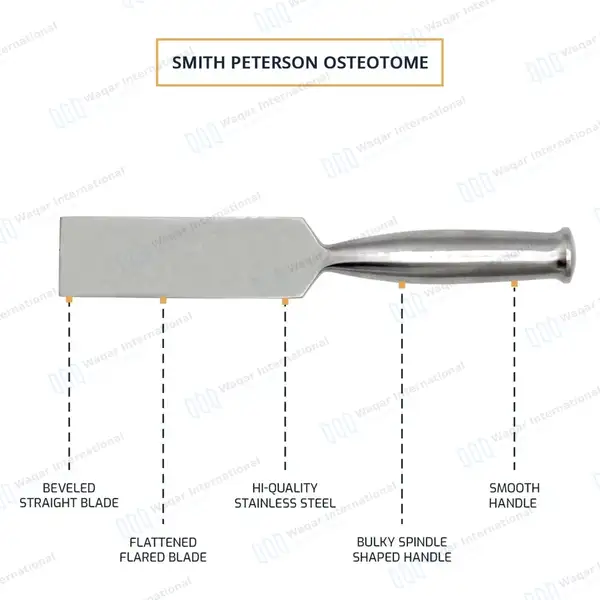 Smith Peterson Osteotome 8″ Straight 32mm Blade - surgical instruments manufactured by Waqar International, Sialkot - view 4