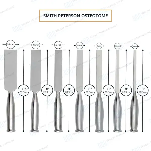 7 Pcs Smith-Peterson Osteotomes Set 8″ Straight 6.4mm-32mm Blade - surgical instruments manufactured by Waqar International, Sialkot - view 2