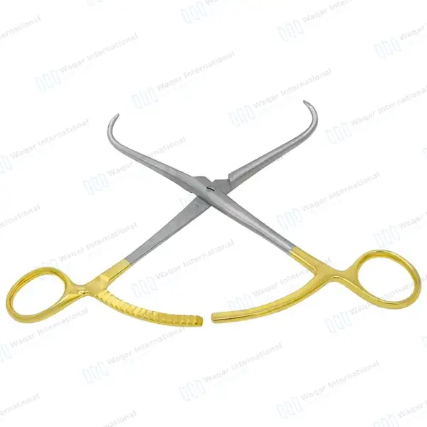 2 Bone Reduction Forceps 8″ Long Ratchet with Gold Plated Handle - surgical instruments manufactured by Waqar International, Sialkot - view 7