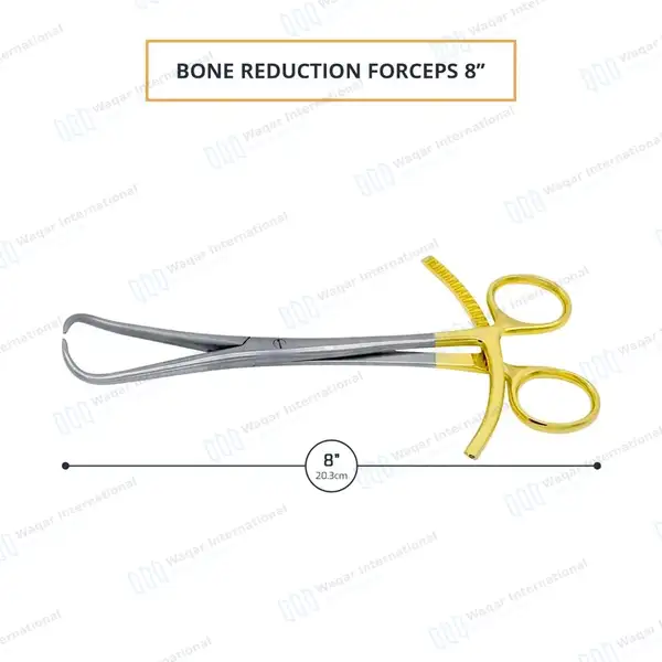 5 Bone Reduction Forceps 8″ Long Ratchet with Gold Plated Handle - surgical instruments manufactured by Waqar International, Sialkot - view 3