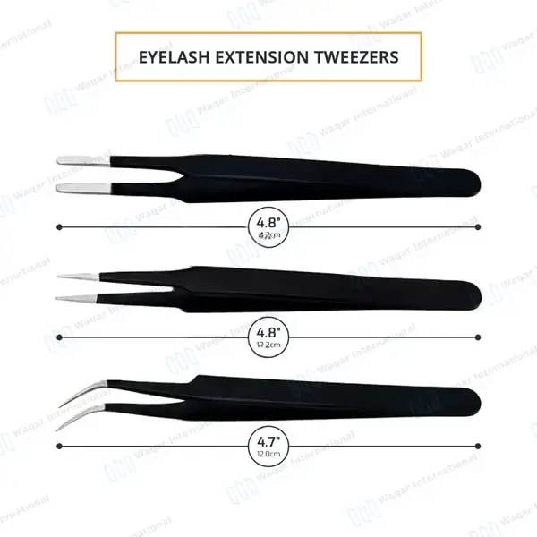 3 Pcs Precision Eyelash Tweezers Set with Carrying Case – Black - surgical instruments manufactured by Waqar International, Sialkot - view 2