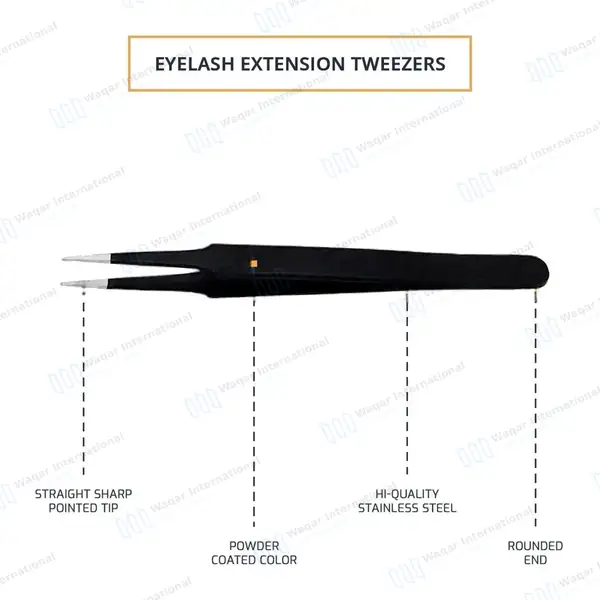 3 Pcs Precision Eyelash Tweezers Set with Carrying Case – Black - surgical instruments manufactured by Waqar International, Sialkot - view 3