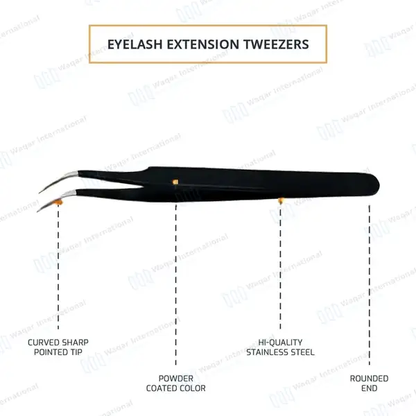 3 Pcs Precision Eyelash Tweezers Set with Carrying Case – Black - surgical instruments manufactured by Waqar International, Sialkot - view 4