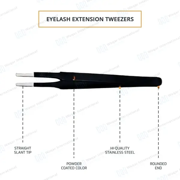 3 Pcs Precision Eyelash Tweezers Set with Carrying Case – Black - surgical instruments manufactured by Waqar International, Sialkot - view 5