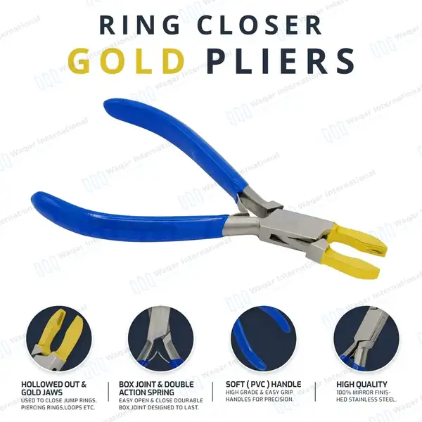 Ring Closing Plier 5.5″ Gold Jaws with Grip Handle - body piercing instruments manufactured by Waqar International, Sialkot - view 4