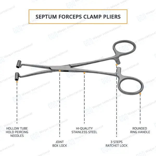 Septum Forceps 6″ Nasal Body Piercing Tool - body piercing instruments manufactured by Waqar International, Sialkot - view 4