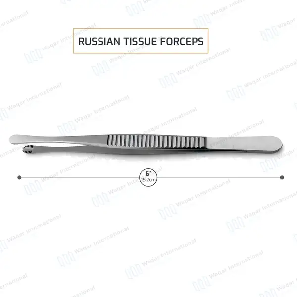 2 Russian Tissue Forceps 6″ (15.2cm) Round Serrated Tips - surgical instruments manufactured by Waqar International, Sialkot - view 3