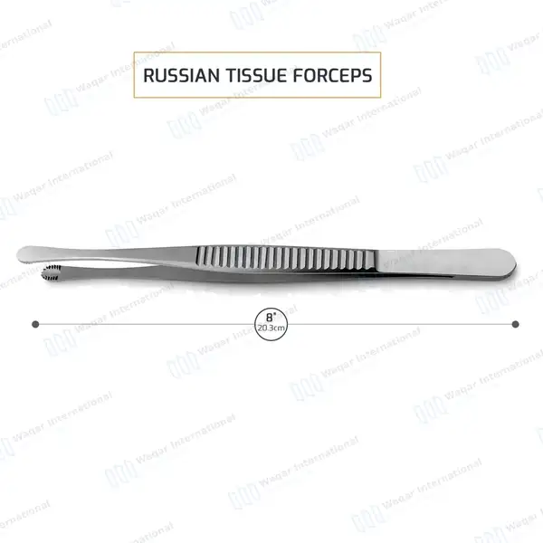 10 Russian Tissue Forceps 8″ Round Serrated Tip - surgical instruments manufactured by Waqar International, Sialkot - view 3
