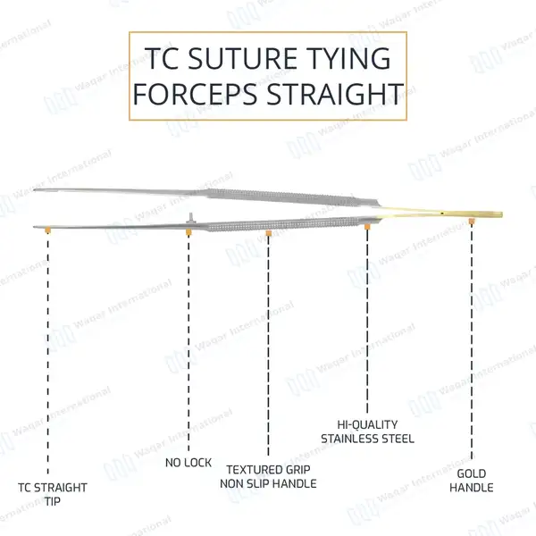 T/C Micro Suture Tying Forceps 5.5″ with Platform Gold Plated Handle - surgical instruments manufactured by Waqar International, Sialkot - view 4