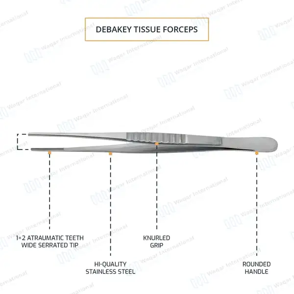 DeBakey Atraumatic Tissue Forceps 9″ 1.5mm Tip - surgical instruments manufactured by Waqar International, Sialkot - view 4