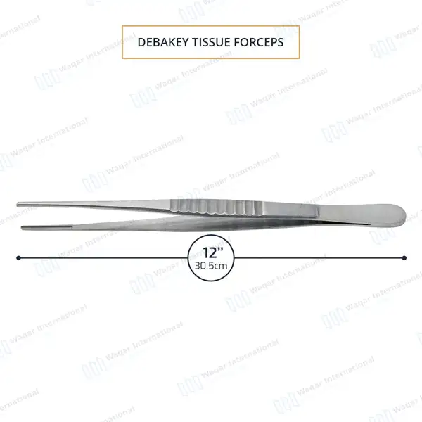 DeBakey Atraumatic Tissue Forceps 12″ 2.0mm Tip - surgical instruments manufactured by Waqar International, Sialkot - view 3