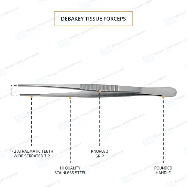 DeBakey Atraumatic Tissue Forceps 9″ 3.5mm Tip - surgical instruments manufactured by Waqar International, Sialkot - view 4
