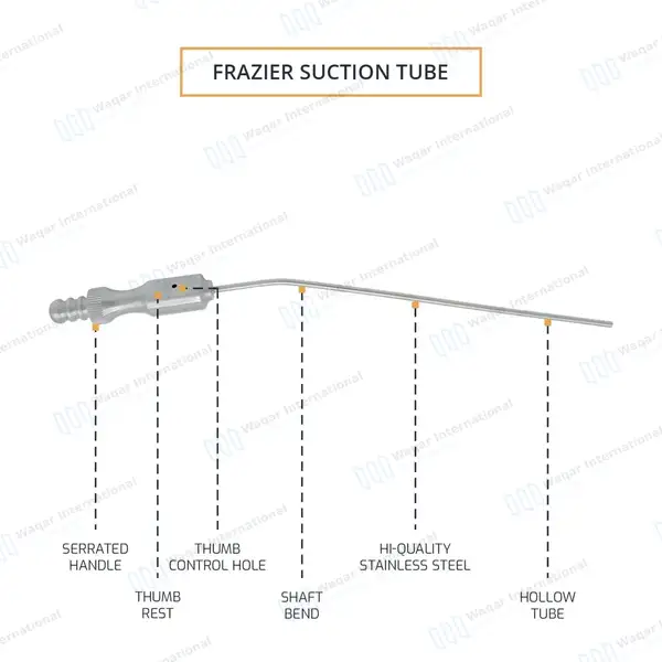 Frazier Suction Tube 14FR (4.67mm) Tip 7.6″ Aspirator Instrument - surgical instruments manufactured by Waqar International, Sialkot - view 5