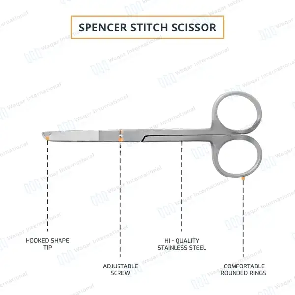 6 Spencer Stitch Suture Scissors Set 3.5″ - surgical instruments manufactured by Waqar International, Sialkot - view 4