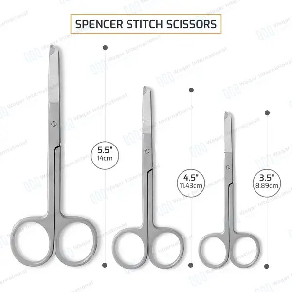3 Spencer Stitch Scissors 3.5″, 4.5″ & 5.5″ - surgical instruments manufactured by Waqar International, Sialkot - view 3