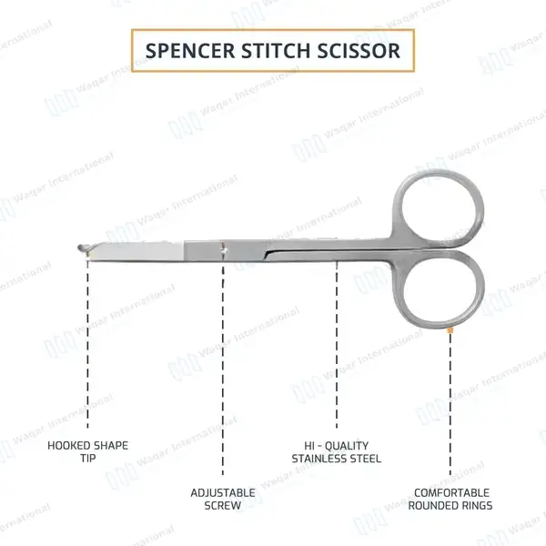 3 Spencer Stitch Scissors 3.5″, 4.5″ & 5.5″ - surgical instruments manufactured by Waqar International, Sialkot - view 4