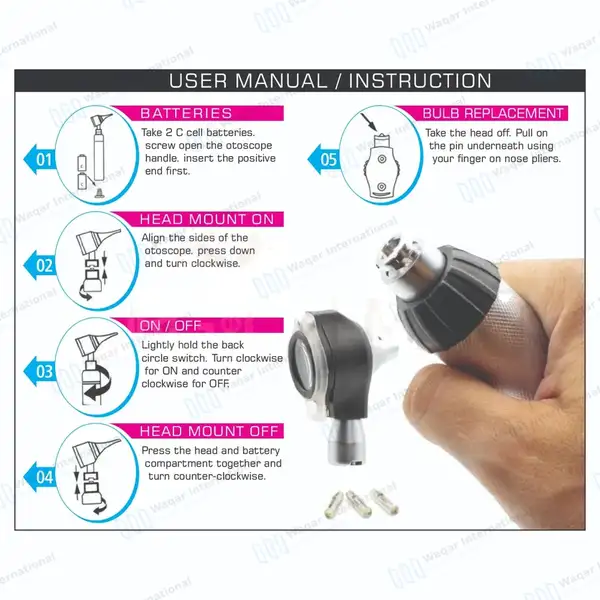 2-in-1 Otoscope & Ophthalmoscope Set for Ear, Nose & Eye Examination - surgical instruments manufactured by Waqar International, Sialkot - view 9