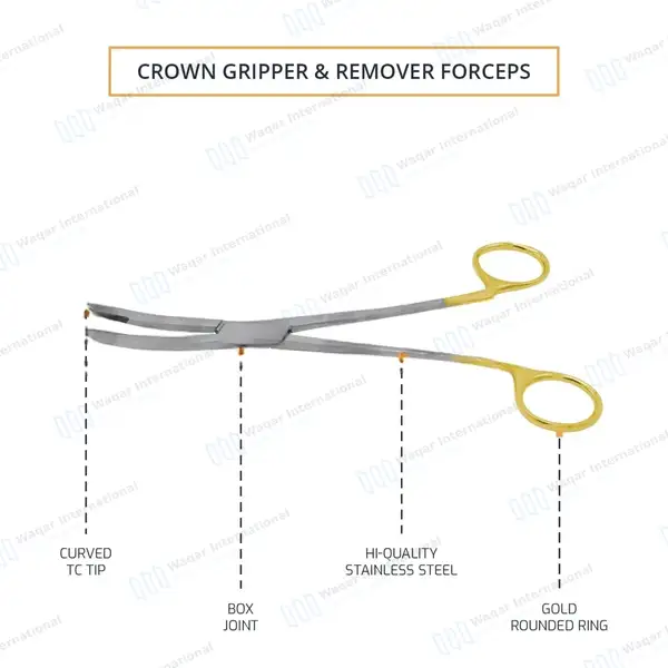 T/C Wynman Crown Remover Gripper Forceps 7″ Curved Serrated Tips - dental instruments manufactured by Waqar International, Sialkot - view 4