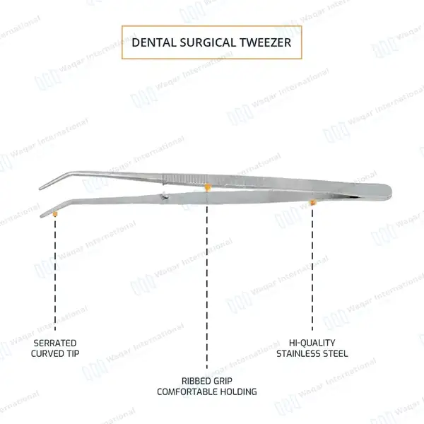 25 London College Tweezers 6″ Curved Serrated Tip - surgical instruments manufactured by Waqar International, Sialkot - view 4