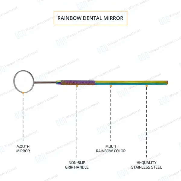 Rainbow Color Dental Mouth Mirror #5 with Handle - surgical instruments manufactured by Waqar International, Sialkot - view 2