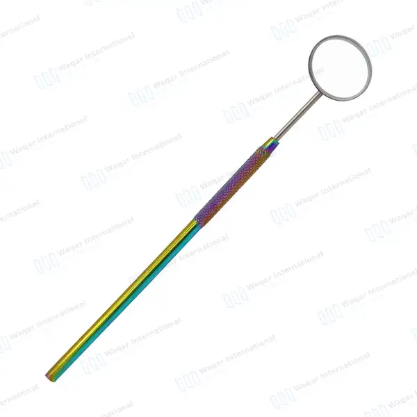 12 Rainbow Color Dental Mouth Mirror #5 with Handle - surgical instruments manufactured by Waqar International, Sialkot - view 5