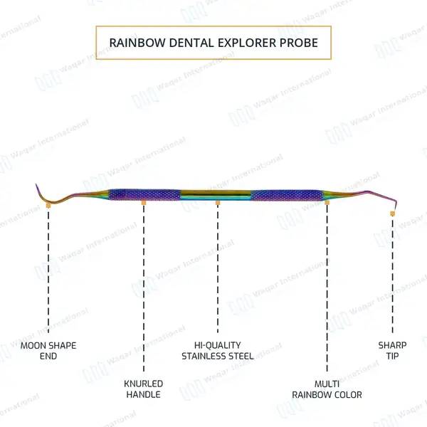 Rainbow Color Dental Explorer Probe #5 – Double Ended - surgical instruments manufactured by Waqar International, Sialkot - view 4