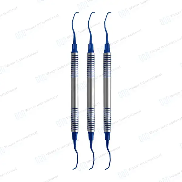 3 Gracey Curettes 11/12 Blue Titanium Coated Tips Hollow Handle - surgical instruments manufactured by Waqar International, Sialkot - view 2