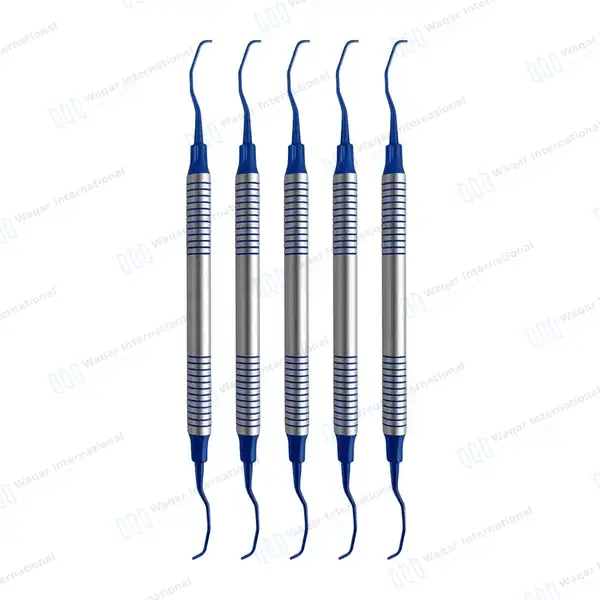 5 Gracey Curettes 11/12 Blue Titanium Coated Tips Hollow Handle - surgical instruments manufactured by Waqar International, Sialkot - view 2