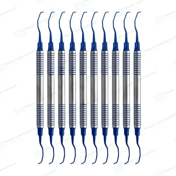 10 Gracey Curettes 11/12 Blue Titanium Coated Tips Hollow Handle - surgical instruments manufactured by Waqar International, Sialkot - view 2