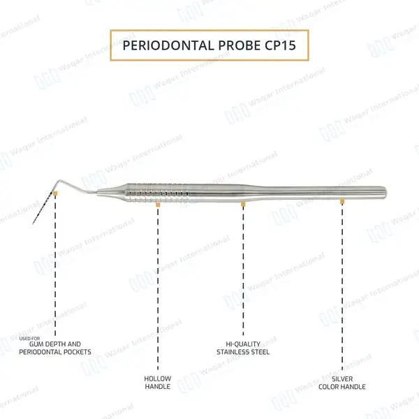 2 Periodontal Probe CP15 UNC Color Coded Markings Single Ended - surgical instruments manufactured by Waqar International, Sialkot - view 2