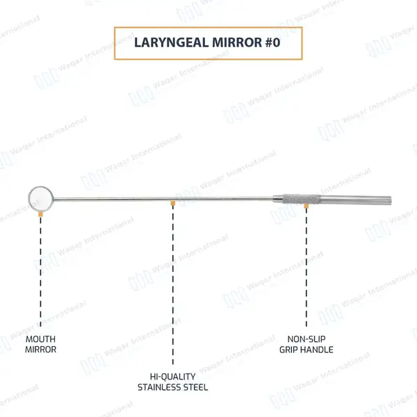 Laryngeal Mirror with Handle #0 - surgical instruments manufactured by Waqar International, Sialkot - view 4