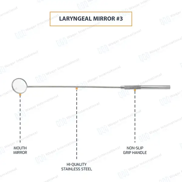 Laryngeal Mirror with Handle #3 - surgical instruments manufactured by Waqar International, Sialkot - view 4
