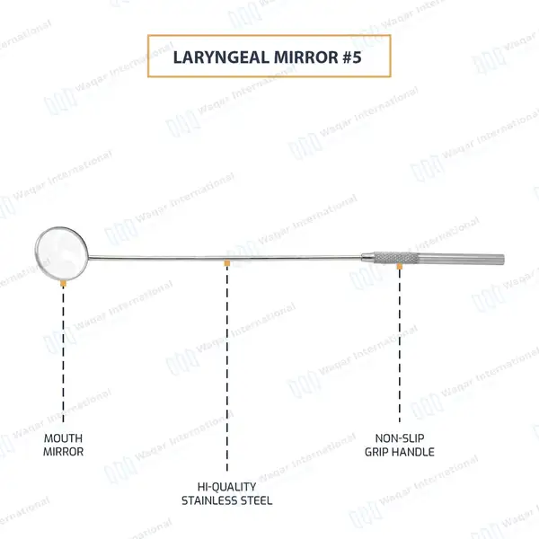 Laryngeal Mirror with Handle #5 - surgical instruments manufactured by Waqar International, Sialkot - view 4