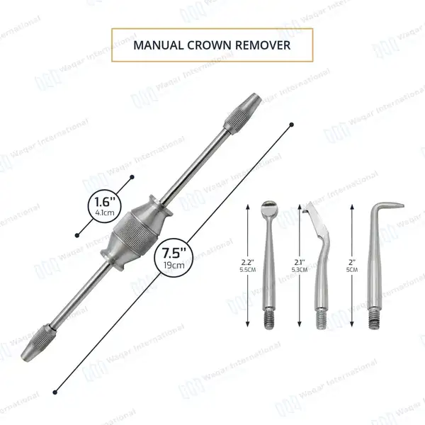 10 Manual Crown Remover with 3 Tips Double Ended Set - dental instruments manufactured by Waqar International, Sialkot - view 3