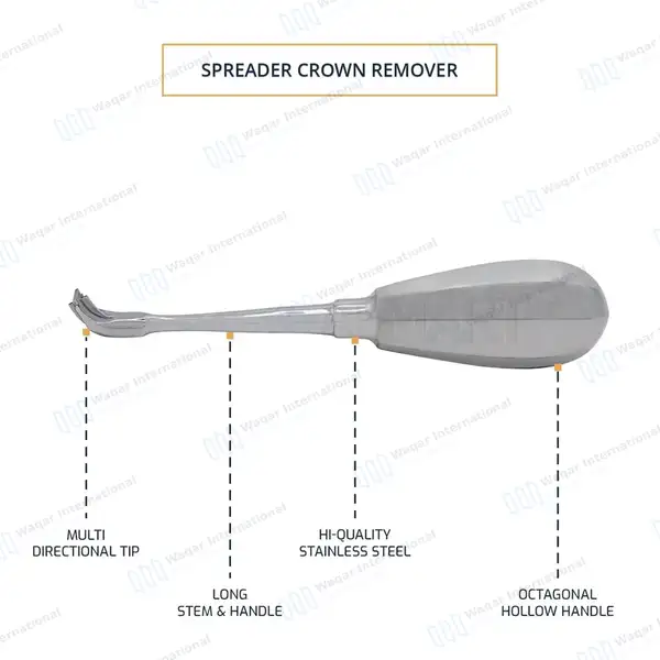 Offset Dental Crown Splitter Remover 5.75″ Elevator Handle - dental instruments manufactured by Waqar International, Sialkot - view 4