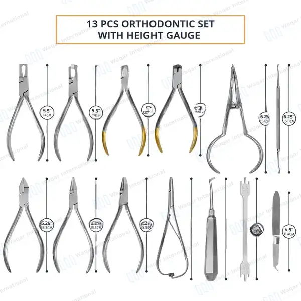 13 Pcs Orthodontic Instruments Set with Stainless Steel Height Gauge - surgical instruments manufactured by Waqar International, Sialkot - view 3