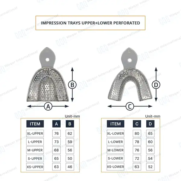 6 Pcs Perforated Impression Trays Set Upper & Lower - surgical instruments manufactured by Waqar International, Sialkot - view 4