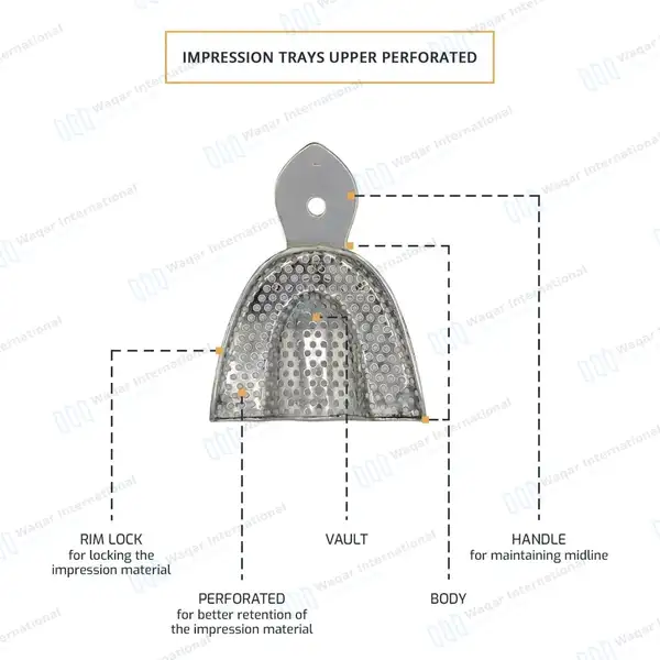 6 Pcs Perforated Impression Trays Set Upper & Lower - surgical instruments manufactured by Waqar International, Sialkot - view 5